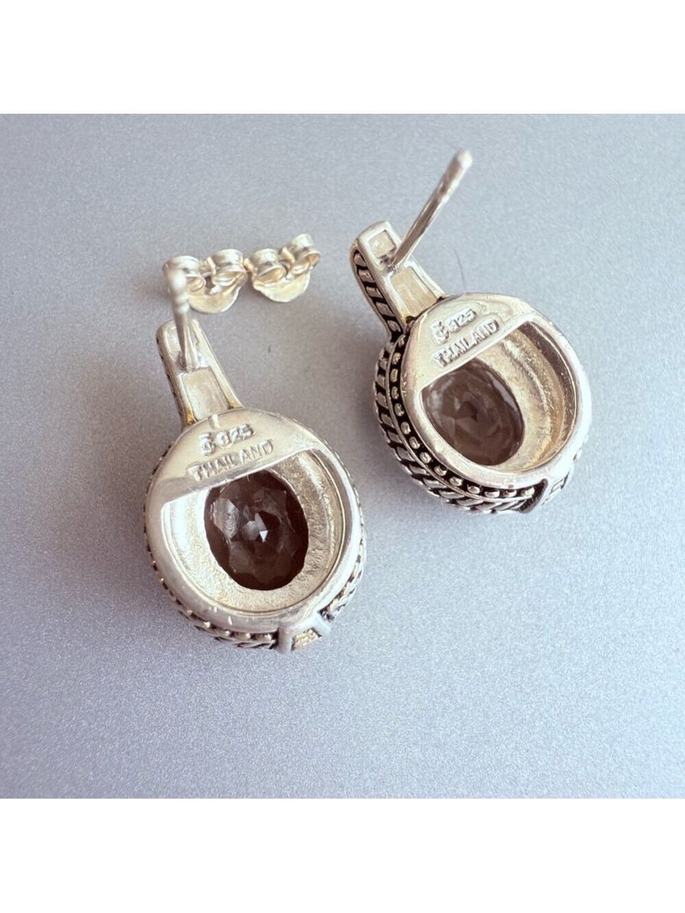Smoky Topaz 2 Tone Sterling Silver Dotted Filigree CJ JC Designer Stud E… - Picture 4 of 9